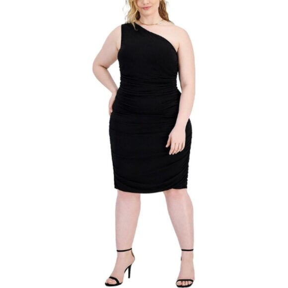 Emerald Sundae Dresses & Skirts - Emerald Sundae Women's Plus One Shoulder Ruched Sheath Dress Black Size 20 NWT